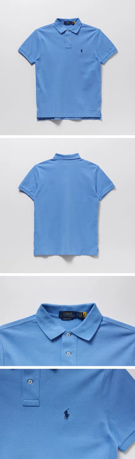 Мужская футболка-поло Custom Slim Fit светло-голубого цвета от Polo Ralph Lauren — фото 3