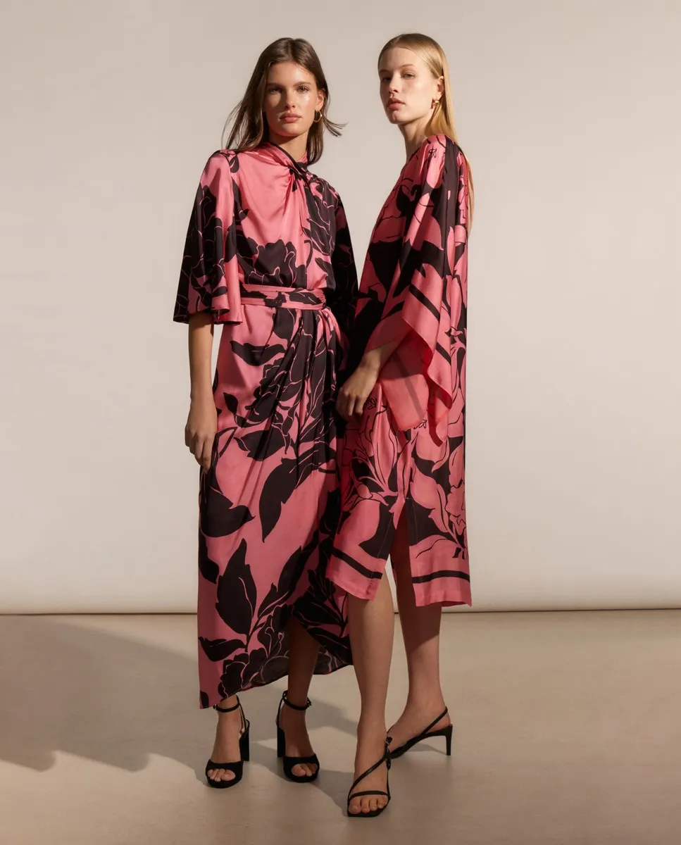 

Короткое струящееся платье с французскими рукавами Woman Fiesta El Corte Inglés, розовый