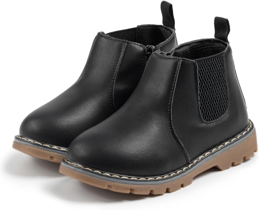 

Детские ботинки для мальчиков и девочек Sawimlgy, классические походные, из искусственной кожи, для улицы, на все сезоны, высокие кроссовки с прочной резиновой подошвой, повседневная обувь, черный