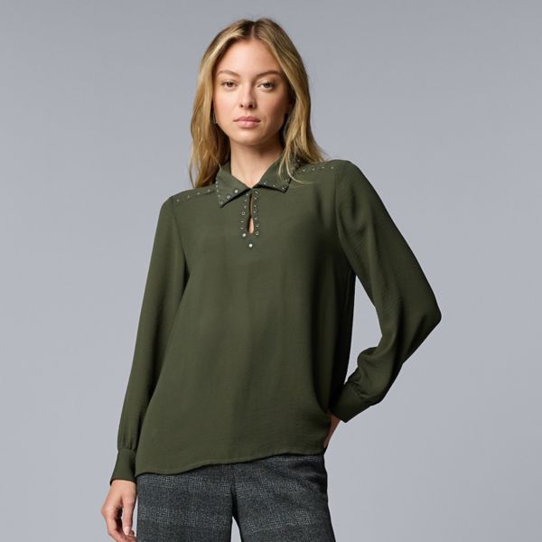 

Женская блуза с длинным рукавом и клепками Simply Vera Vera Wang, цвет midnight army