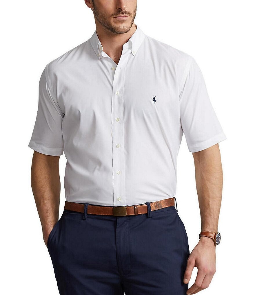 

Рубашка из эластичной ткани с короткими рукавами Polo Ralph Lauren Big & Tall Performance, белый