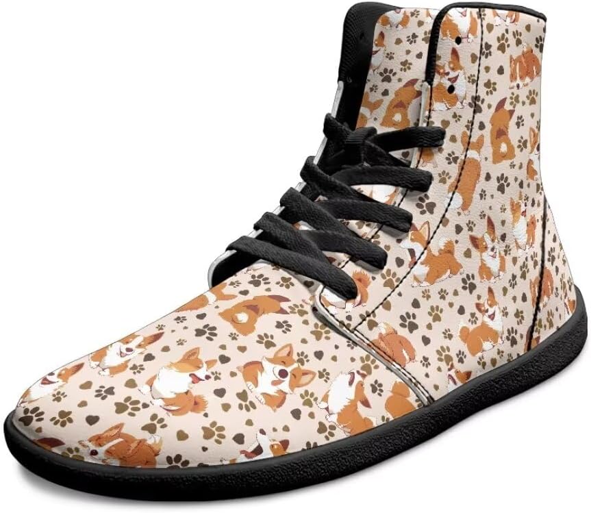 

Мужские босоножки с принтом милых животных, легкие с широкой носочной частью, антискользящие, высокие кроссовки с нулевым перепадом подошвы Getelinseng, Corgi Dog Paws Pattren