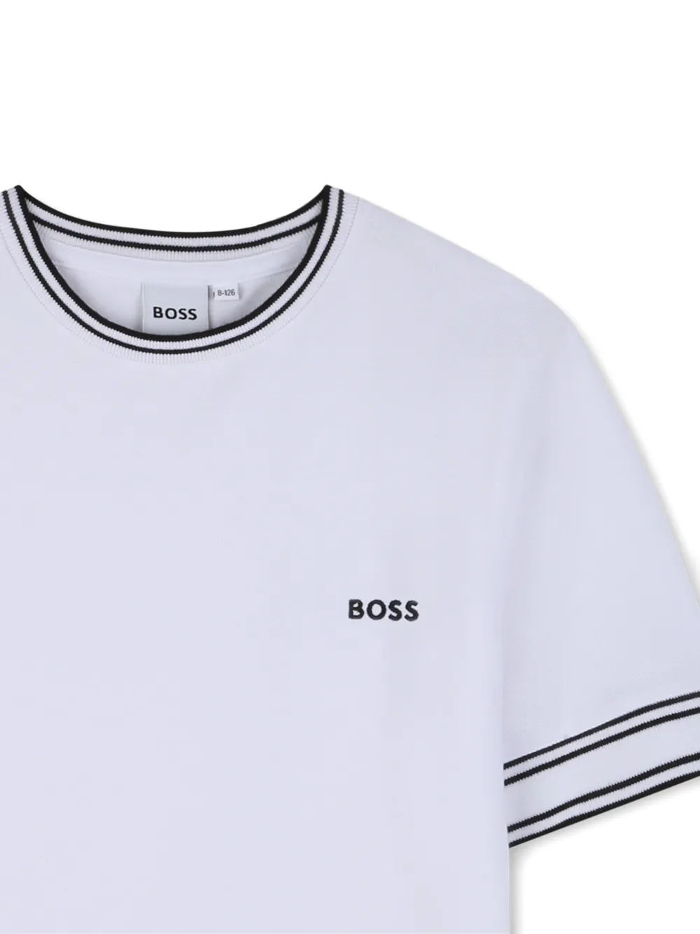 Полосатая футболка с вышитым логотипом Boss Kidswear, белый — фото 3