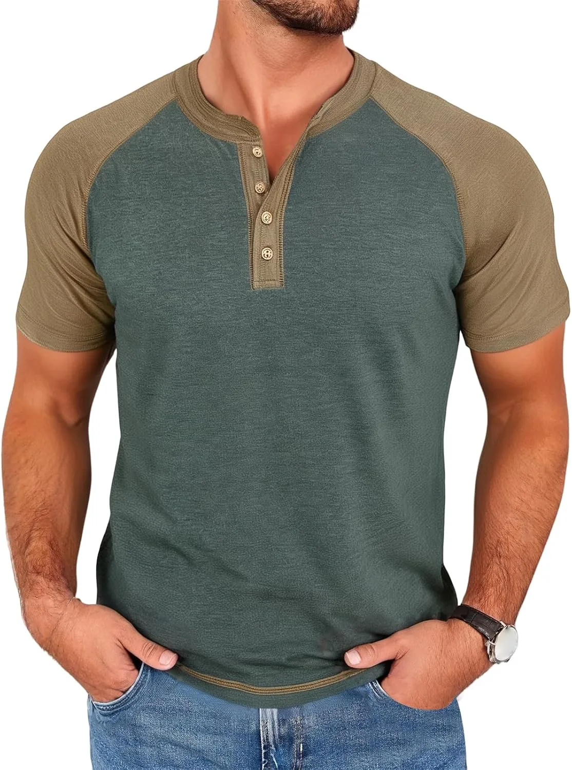 

Футболка Thatrich Retro Henley с регланными рукавами и цветными блоками