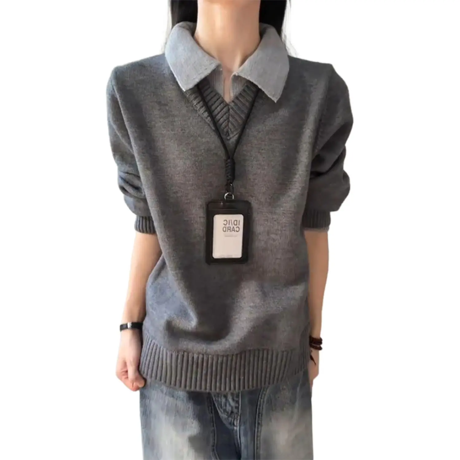 

Трикотажная водолазка Unisex с V-образным вырезом Moderate VanCamel, темно-серый