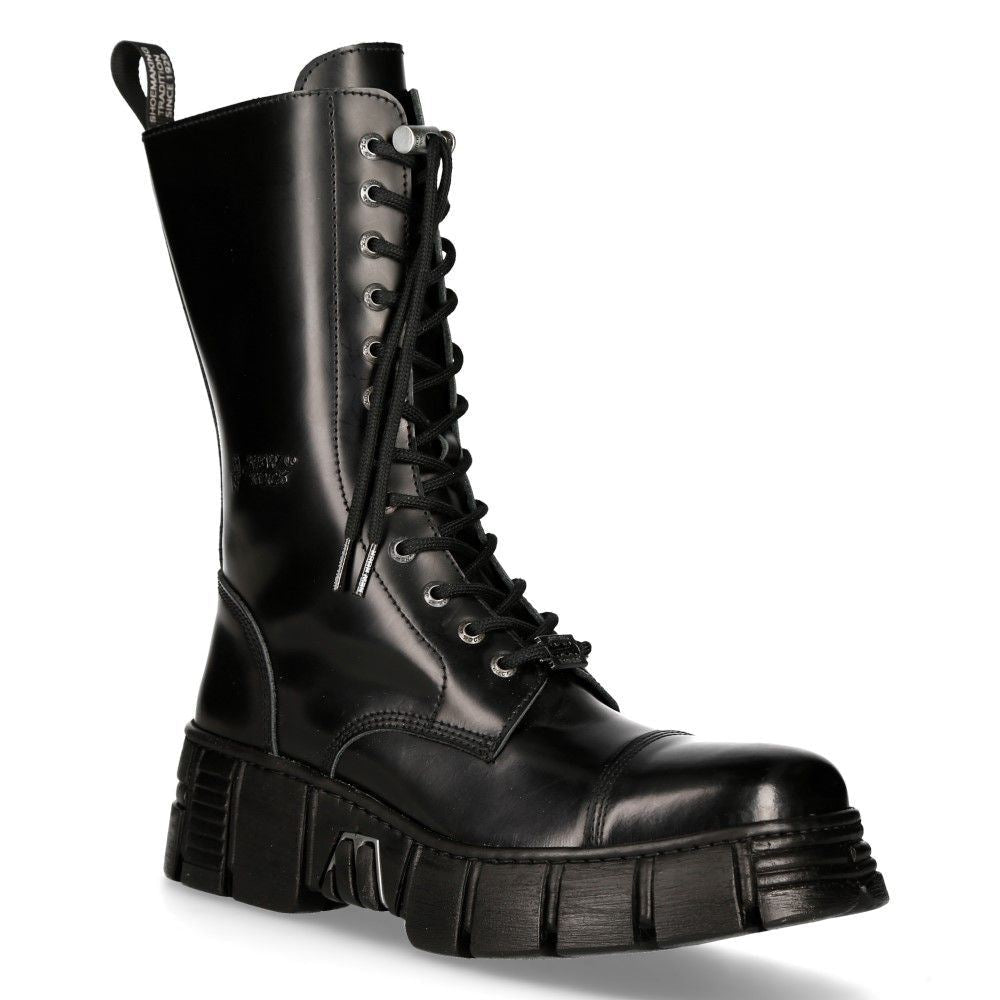 Новые рокерские мотоциклетные ботинки Mid-Calf из черной кожи New Rock