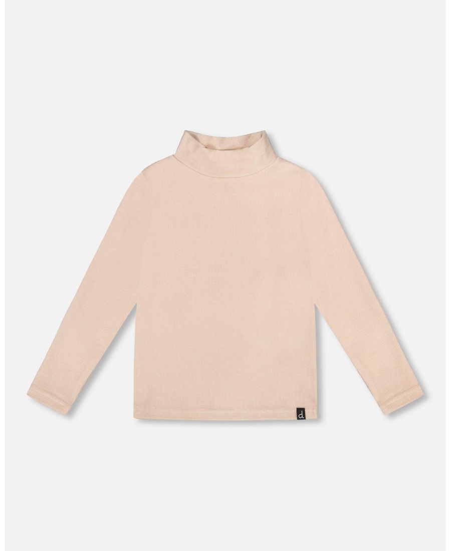 

Детский очень мягкий ребристый топ с высоким воротником, светло-карамельного цвета Deux par Deux, Light caramel