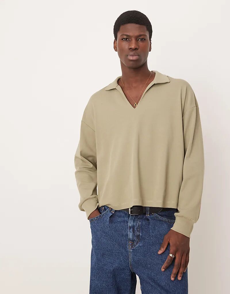 

Свободный, плотный, длинный рукав, поло 240 г/м² цвета хаки ASOS DESIGN