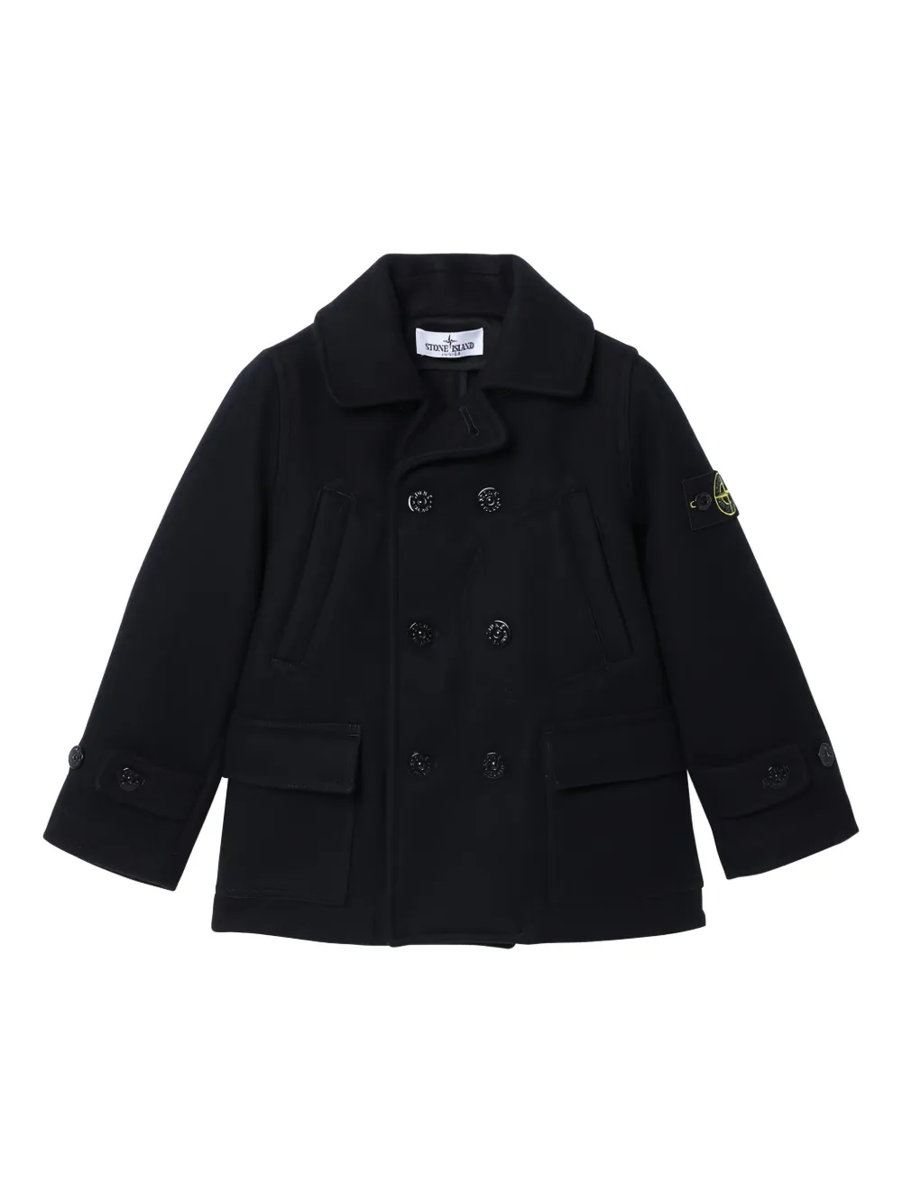 

Двубортное пальто с накладным карманом Stone Island Junior, черный