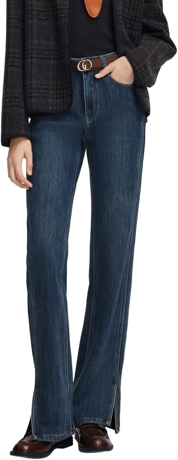 

GOELIA Утепленные джинсы Women High Waist Wide Leg