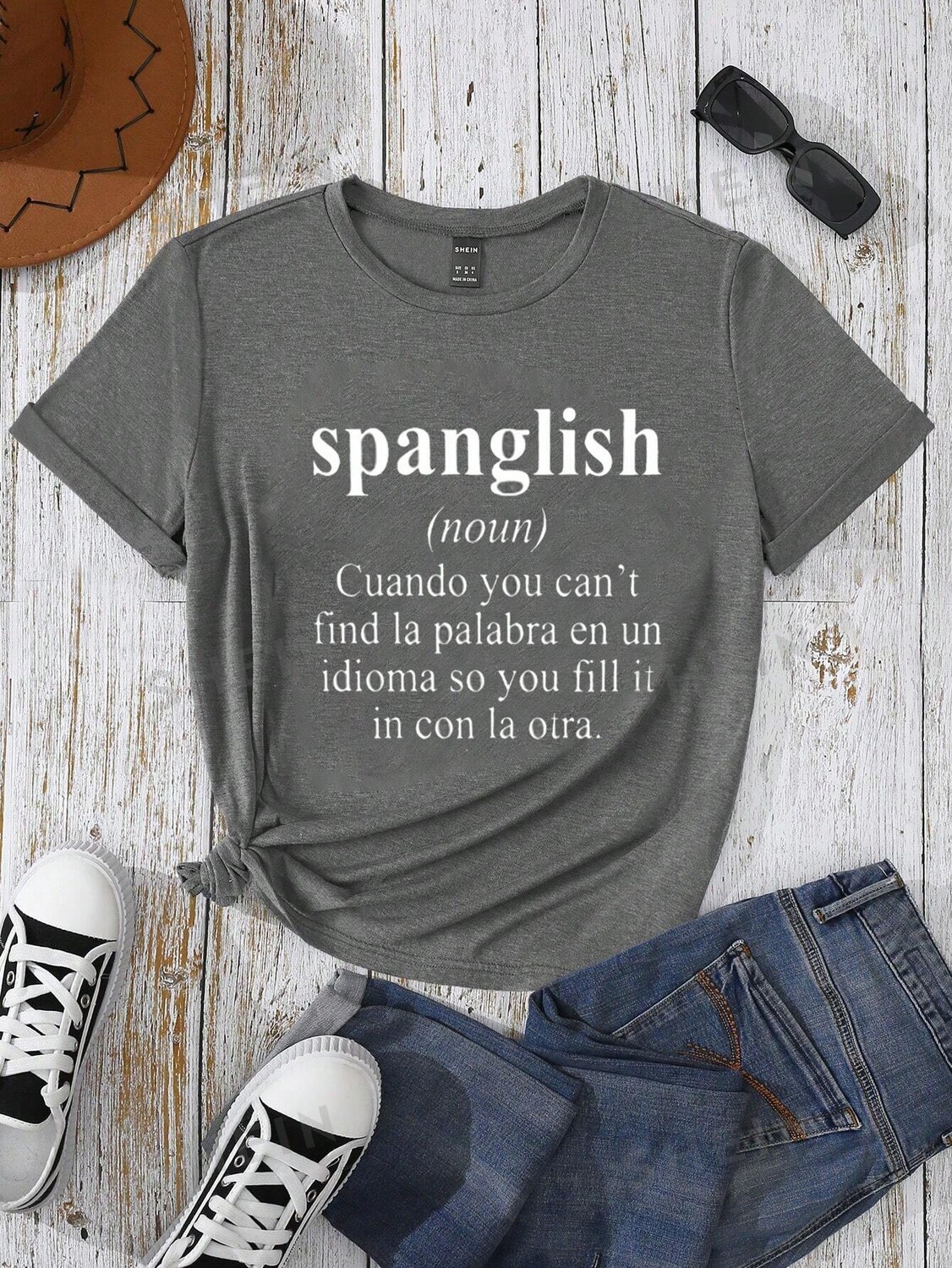 

Футболка женская Shein Lune с короткими рукавами и принтом, темно-серый