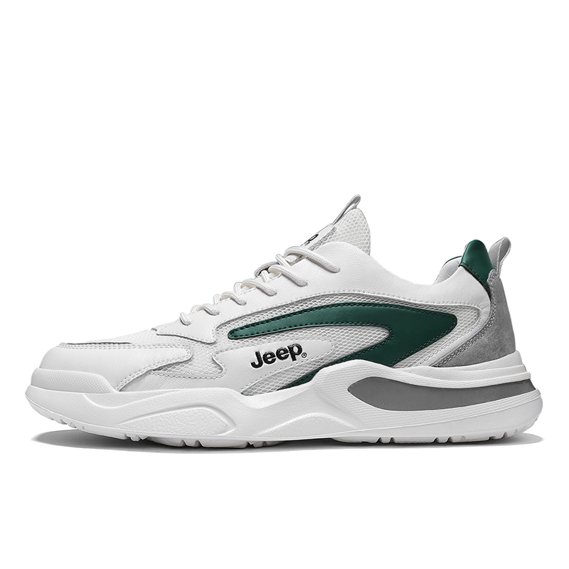 

Мужские кроссовки для бега низкие с амортизацией, устойчивые к истиранию, увеличивающие рост Jeep, белый зеленый