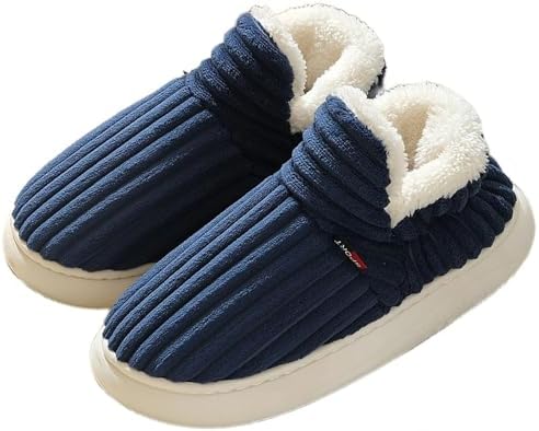 

Уютные и стильные тапочки, теплые тапочки-ботиночки для женщин и мужчин, плюшевые домашние тапочки с толстой подошвой и противоскользящей поверхностью Generic, синий