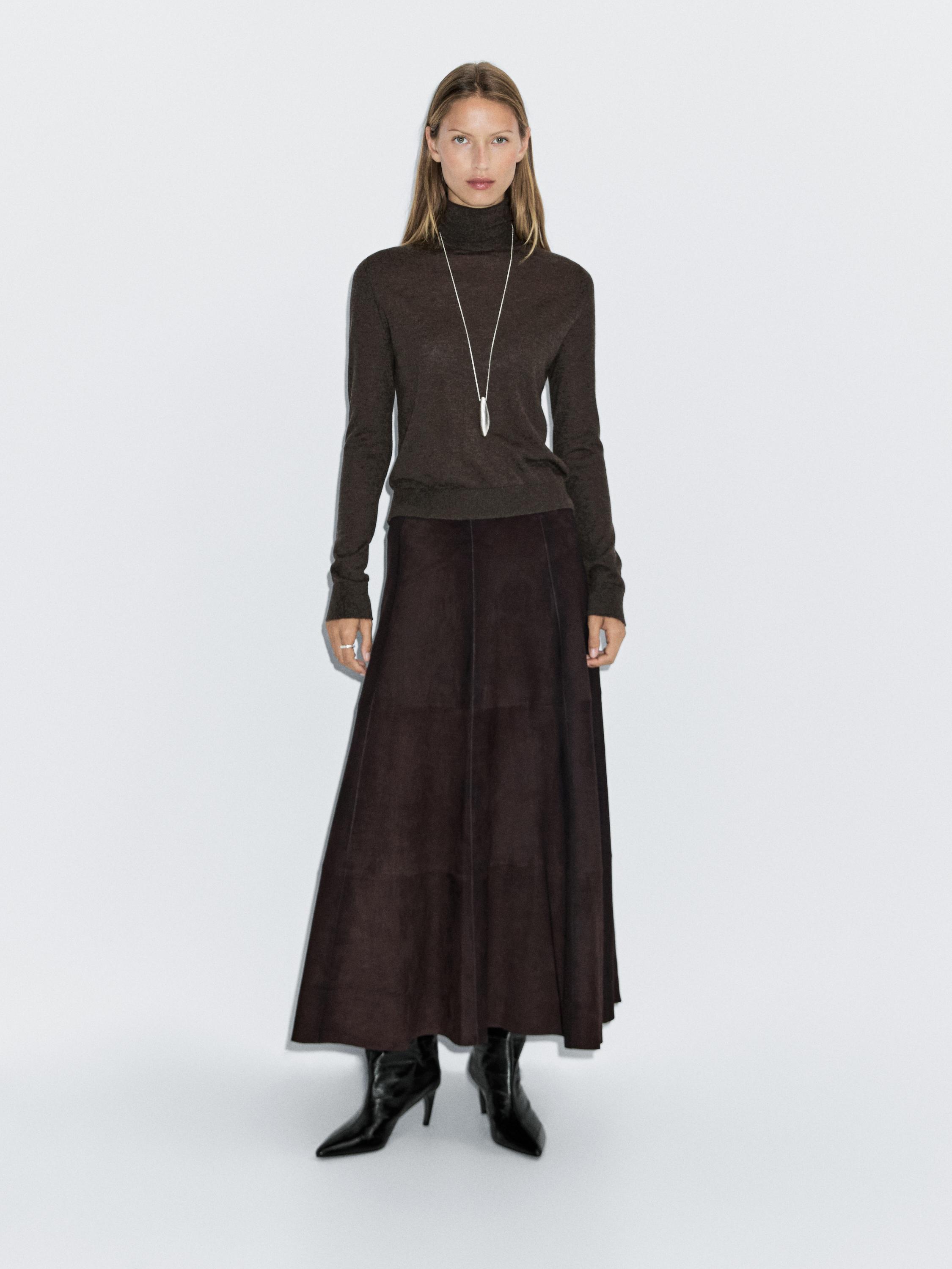 

Вязаный свитер с высоким воротом из смесовой шерсти Massimo Dutti, шоколадный