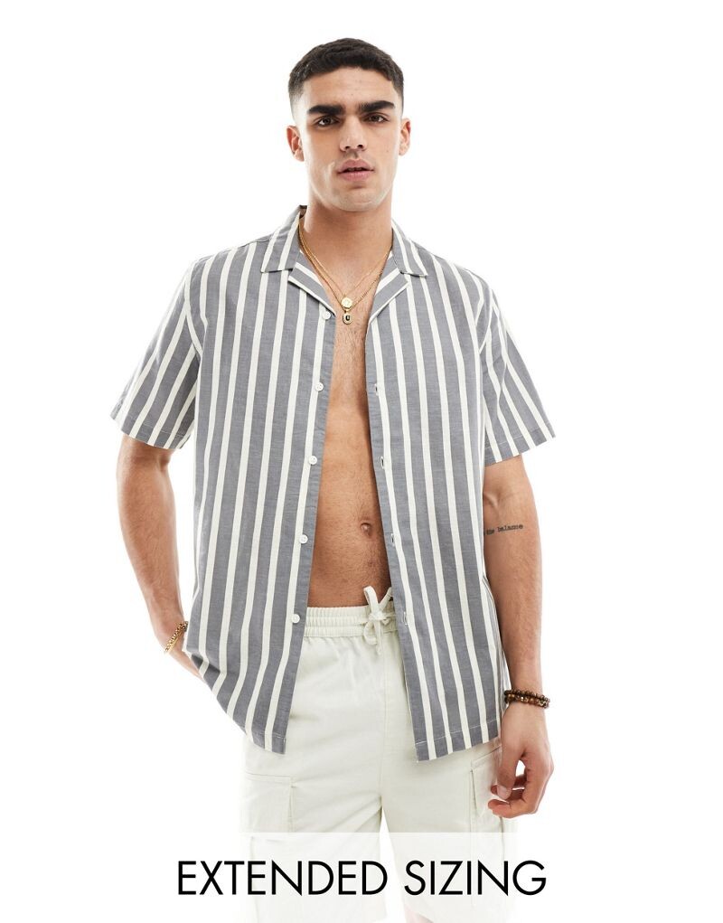

Серая рубашка в полоску свободного кроя ASOS DESIGN