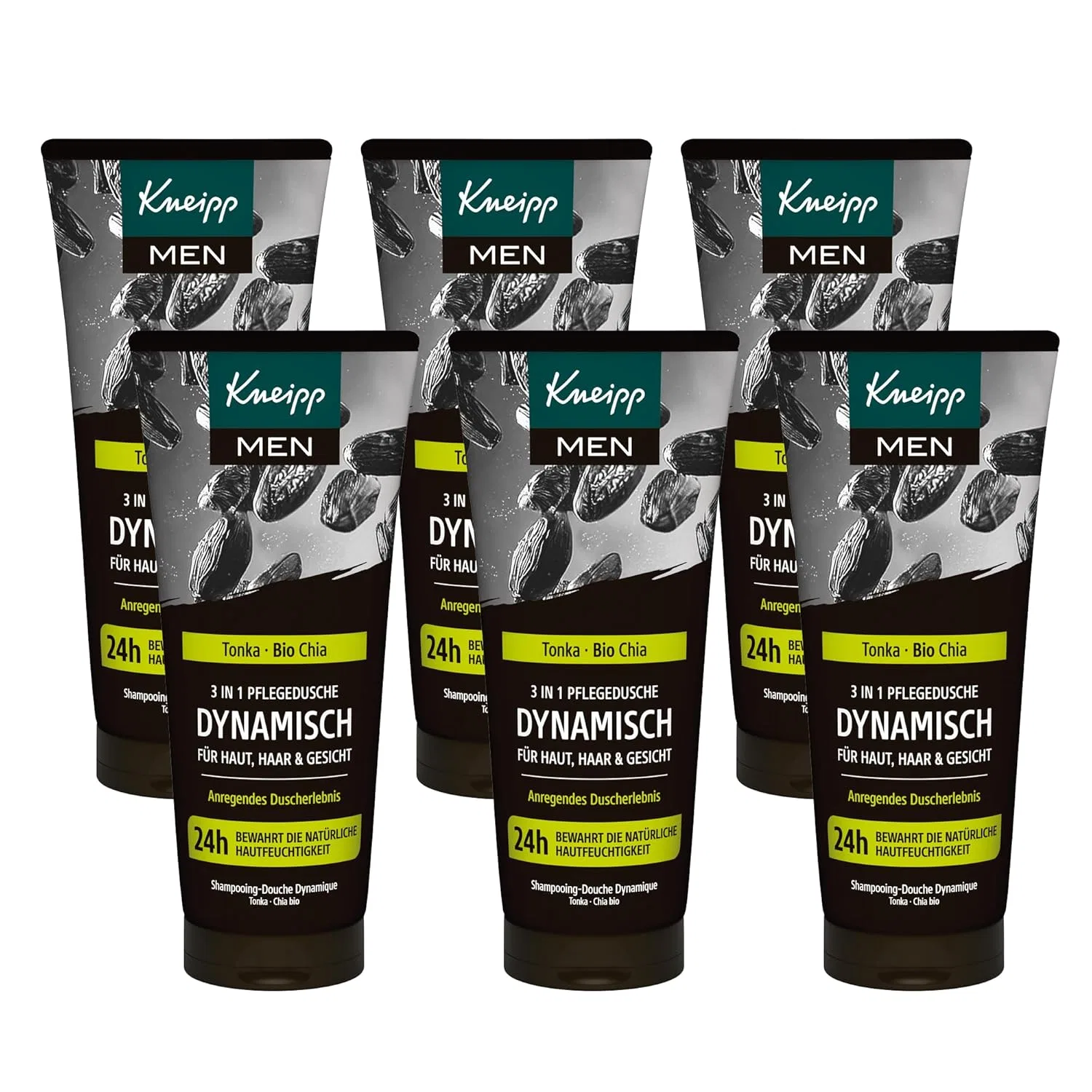 Мужской гель для душа Kneipp MEN 3-в-1 Dynamic с экстрактами бобов тонка и органической чиа, 6 x 200 мл Kneipp