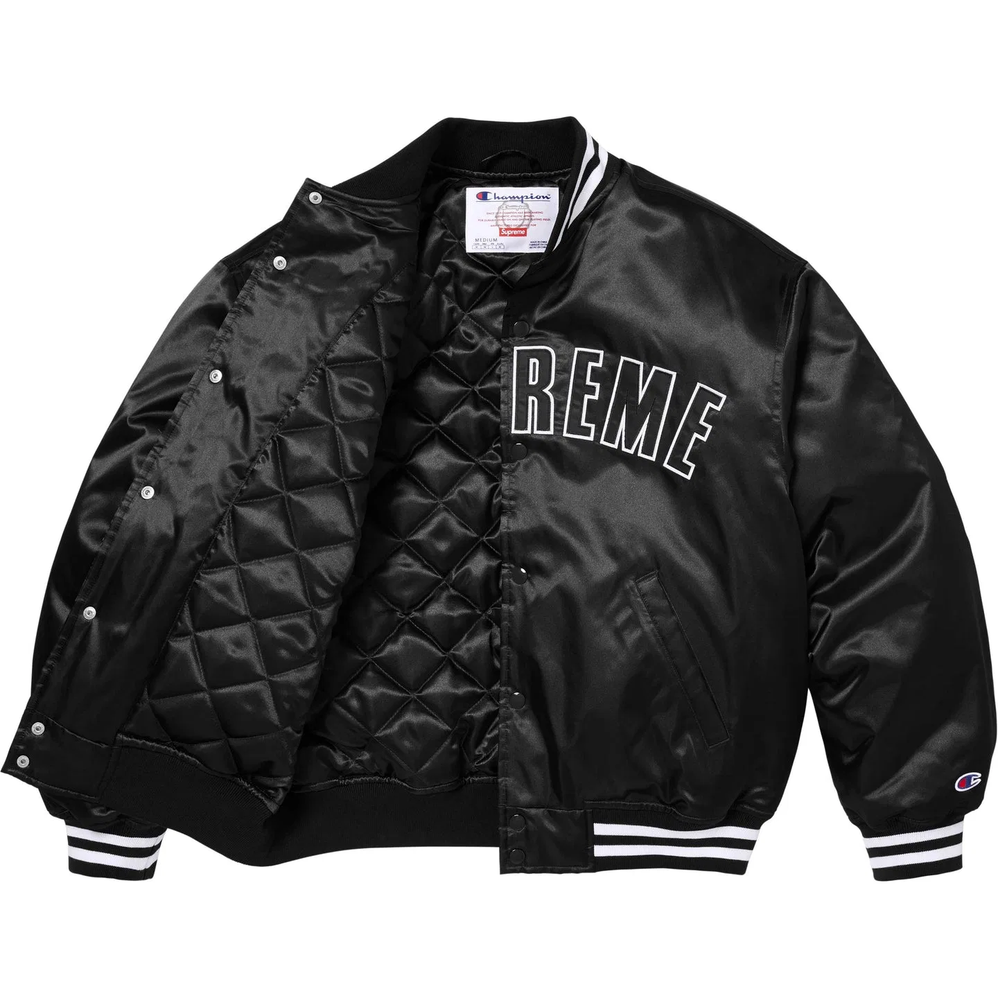 Куртка varsity из сатина Champion SS26 WEEK8, унисекс Supreme, Black