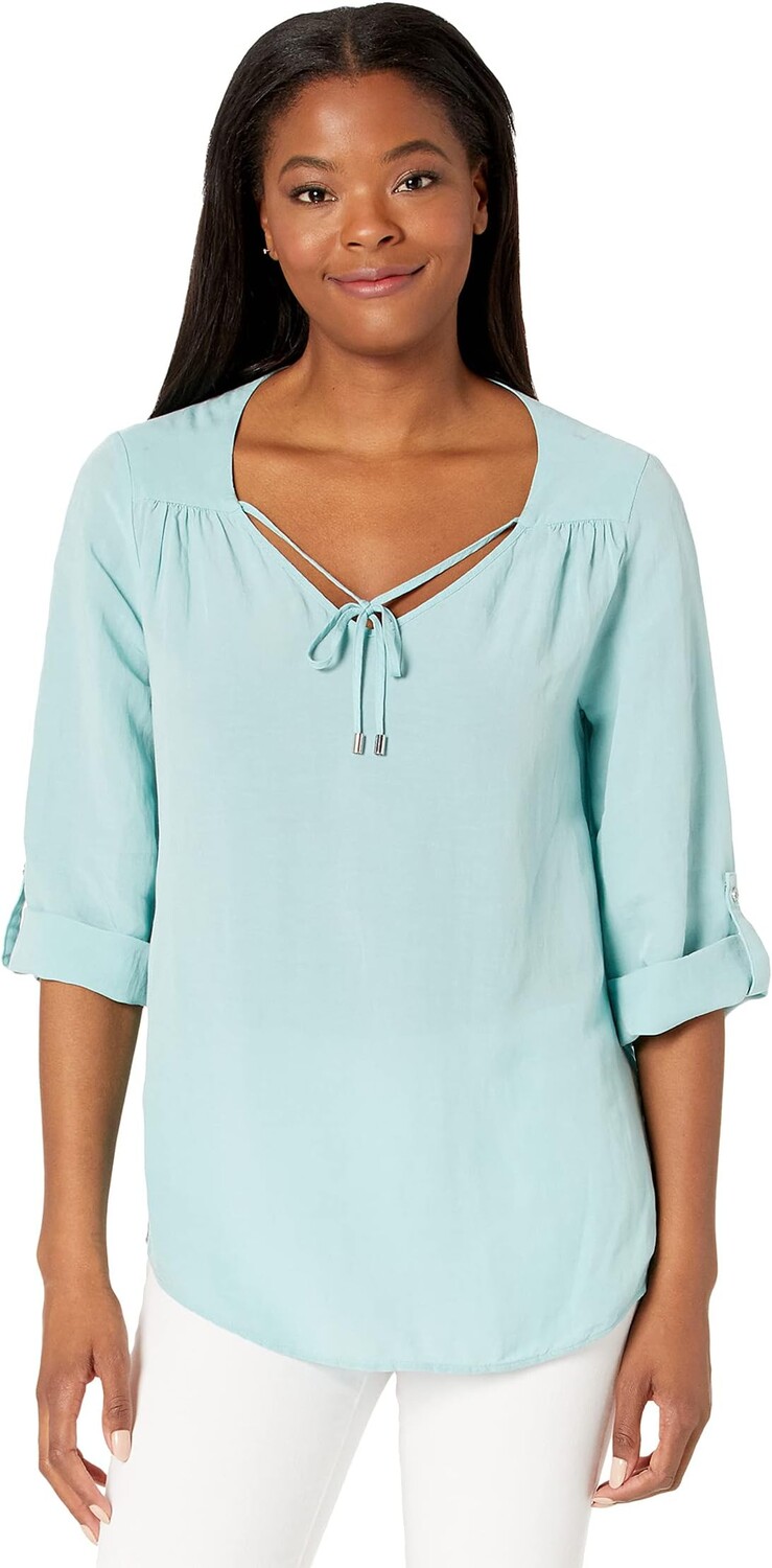 

Блуза Calvin Klein Ruffle Sleeve Blouse w/ Tie Collar, цвет Aquatic
