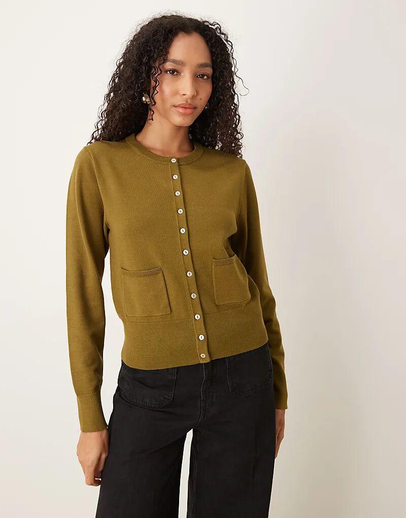 

Кардиган Nobody's Child с круглым вырезом, микровязаный, зеленый