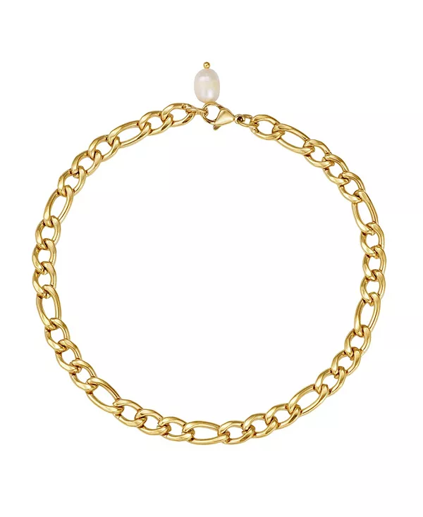 

Браслет на лодыжку из пресноводного жемчуга с золотой цепочкой Фигаро, устойчивый к потускнению Adornia, gold