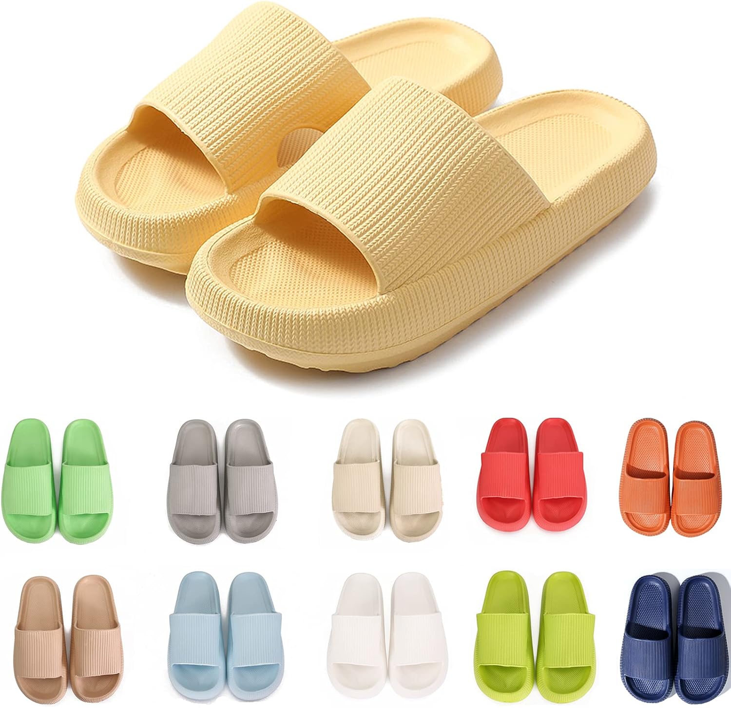 

Тапочки rosyclo Cloud для женщин и мужчин с массажной толстой подошвой, противоскользящие для душа, супер мягкие уютные тапочки для дома, для использования внутри и снаружи, желтый