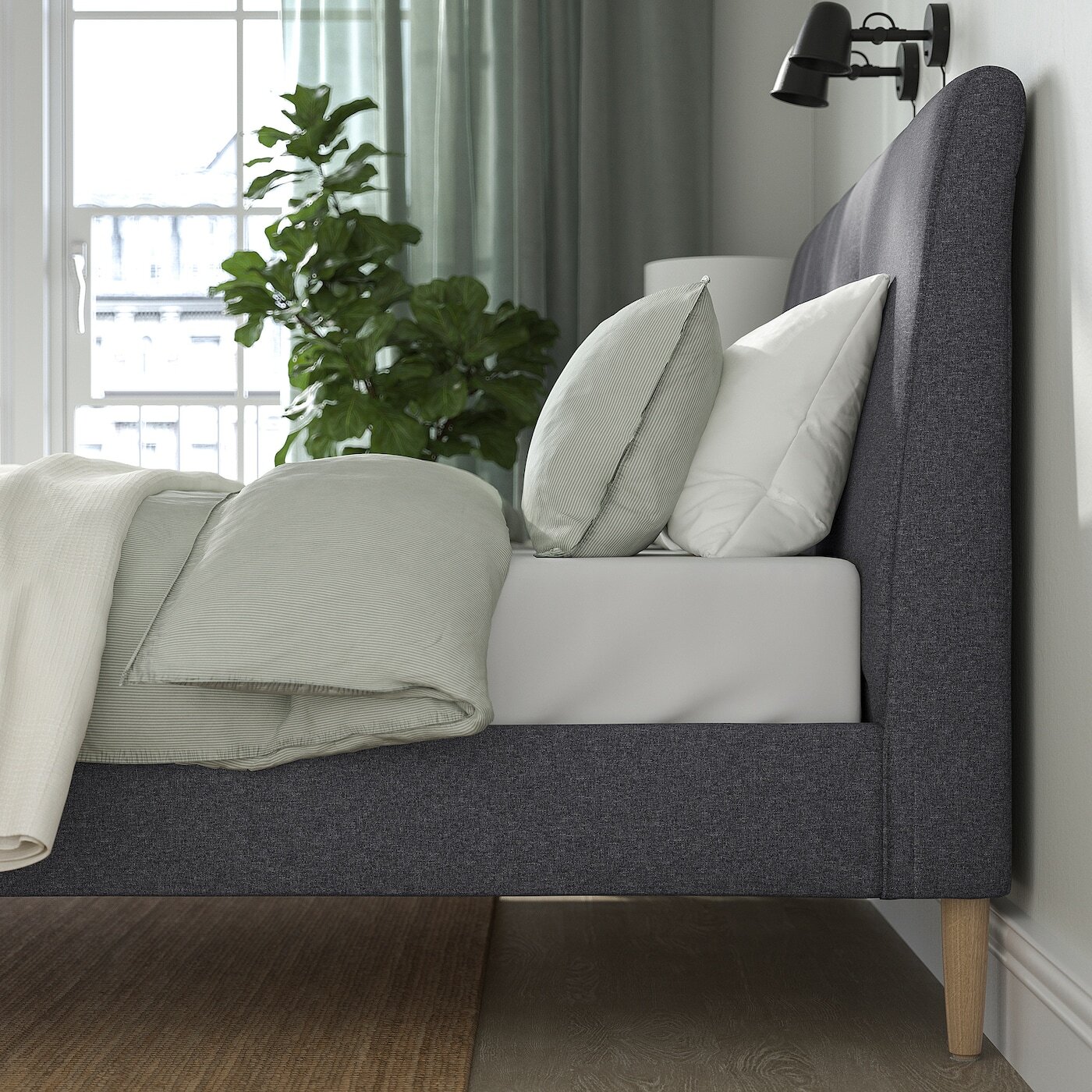 Каркас кровати с мягкой обивкой, цвет гуннаред темно-серый, 150x200 см IKEA Idanäs — фото 4
