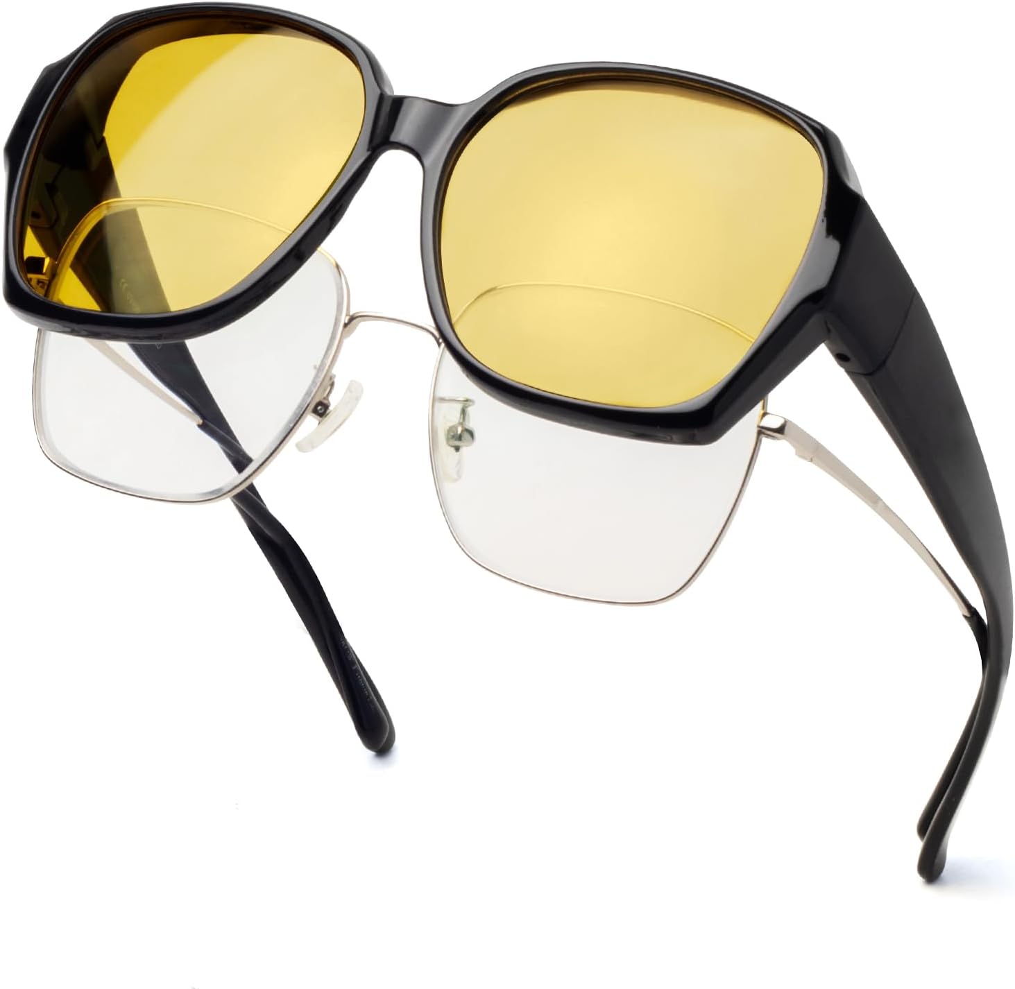 

Солнцезащитные очки Face Shadow для женщин, надеваемые поверх очков, с поляризованной защитой от УФ-излучения, подходят для ношения поверх очков с диоптриями, легкие, Black Frame / Night Vision Yellow Lens