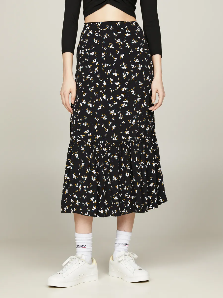 

Юбка А-силуэта Tommy Jeans "TJW FLORAL RUFFLE MIDI SKIRT EXT", тканая юбка с фирменным лейблом Tommy Jeans, цвет Spring Floral