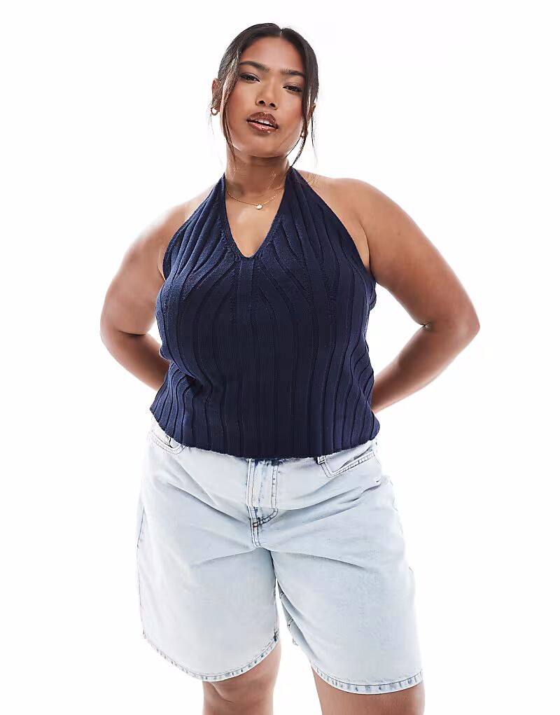 

Топ-халтер ASOS DESIGN Curve с широким ребром, темно-синий ASOS Curve