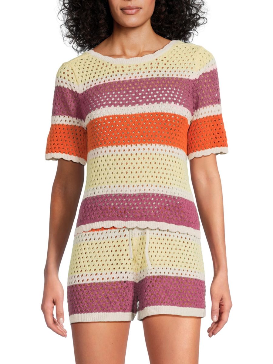 

​Полосатый вязаный крючком пуловер Vero Moda, цвет Gardenias Multi