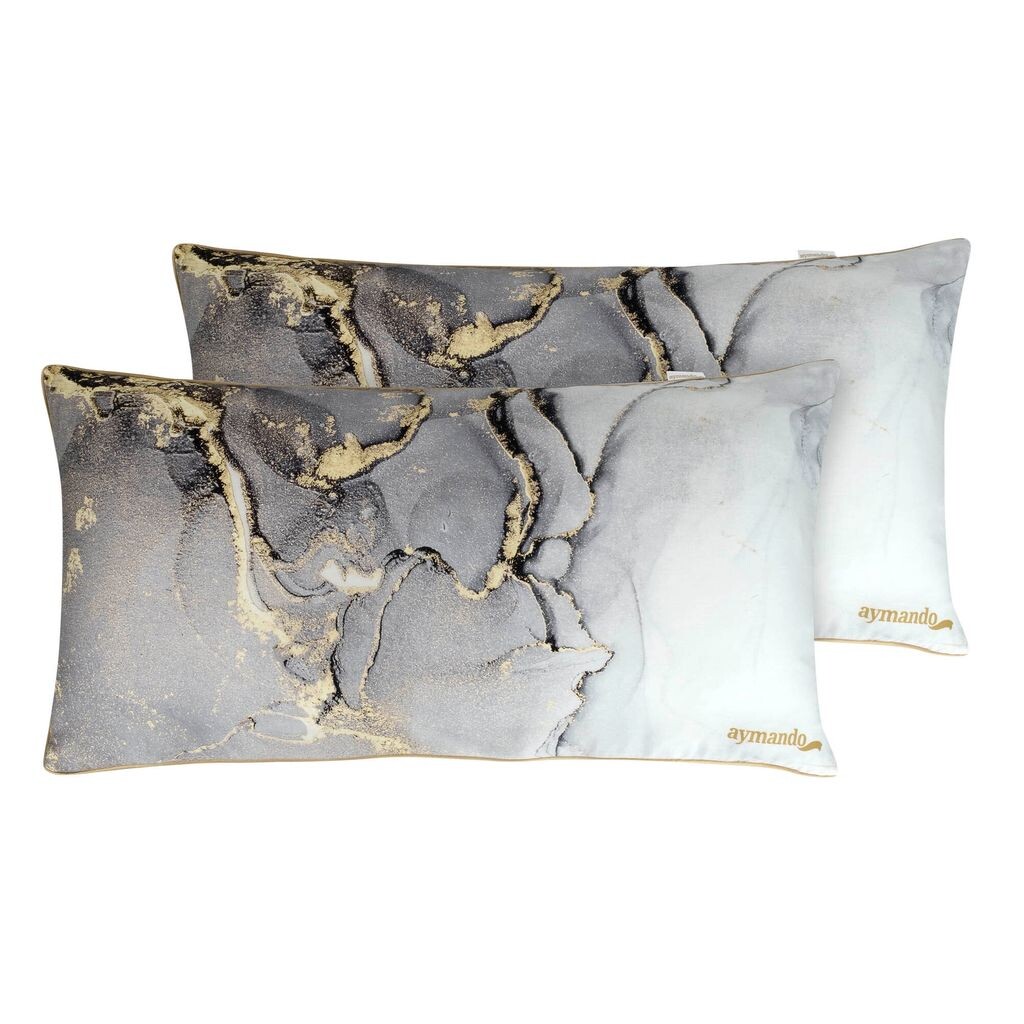 

Комплект постельного белья из 100% хлопка Mako Satin | 2 наволочки 40х80см | Подол и молния золотистого цвета | Мраморно-серый AYMANDO