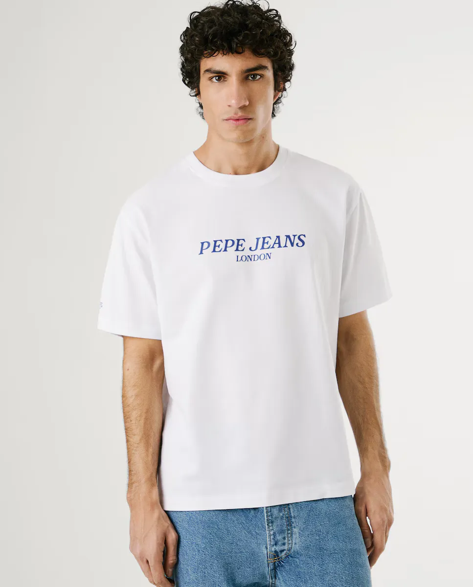 

Мужская футболка с коротким рукавом и принтом на спине Pepe Jeans, белый
