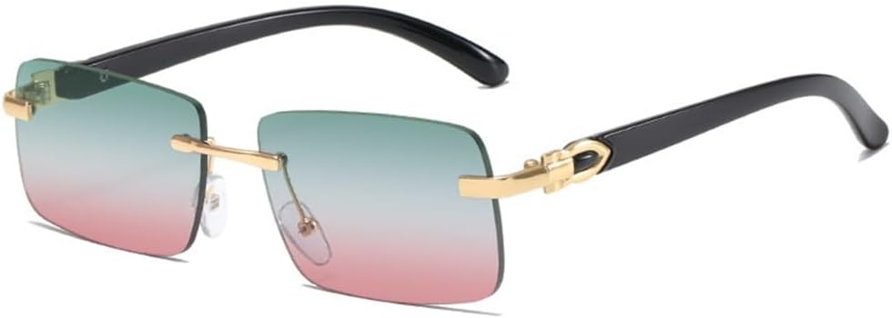 

Модные прямоугольные солнцезащитные очки без оправы для женщин, ретро-очки для мужчин, роскошные очки с защитой от УФ-излучения UV400 и градиентным переходом цвета, SUN258 Generic, C7 Green Pink