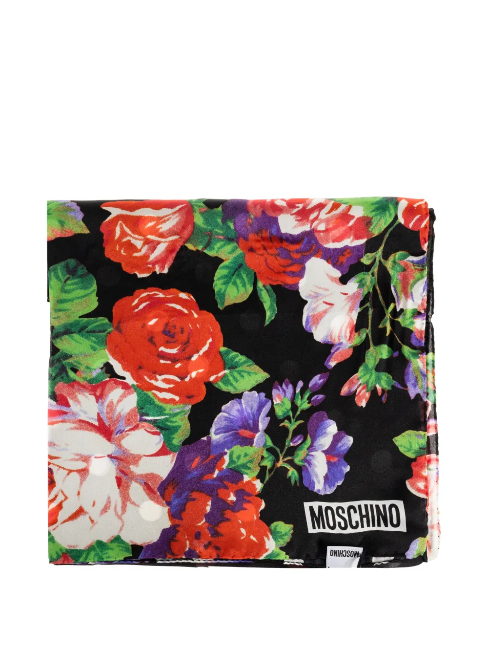 

Шелковый шарф с цветочным принтом Moschino, черный