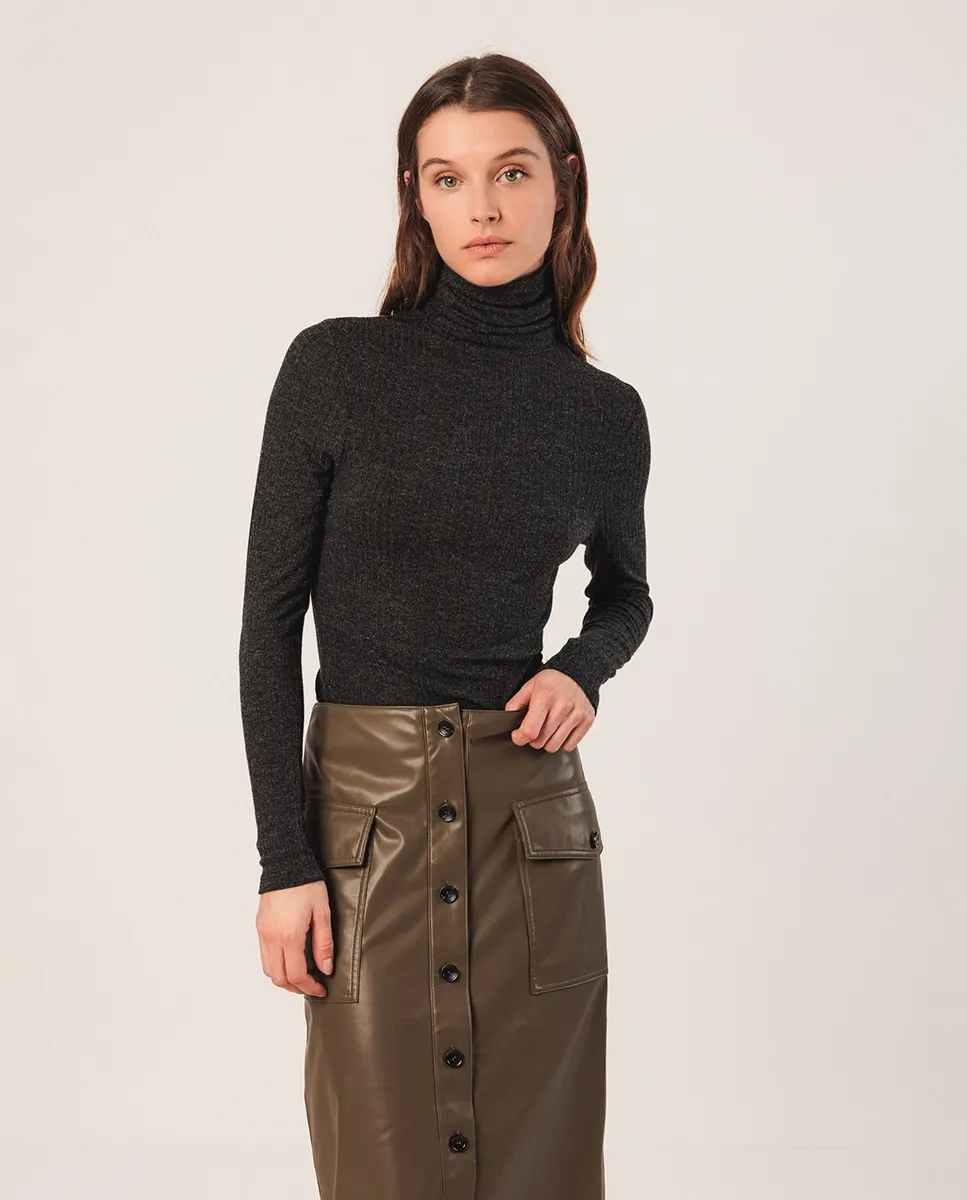 

Женская футболка с длинным рукавом и высоким воротником Indi & Cold, темно-серый