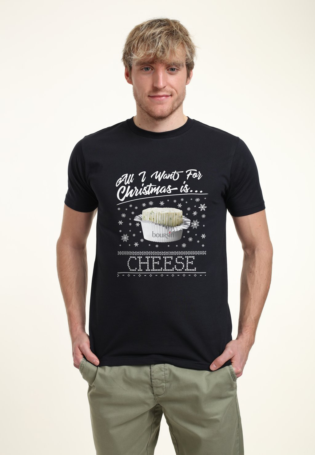 

Футболка с принтом BOURSIN CHRISTMAS ALL I WANT FOR CHRISTMAS IS CHEESE Henry Tiger, темно-синий