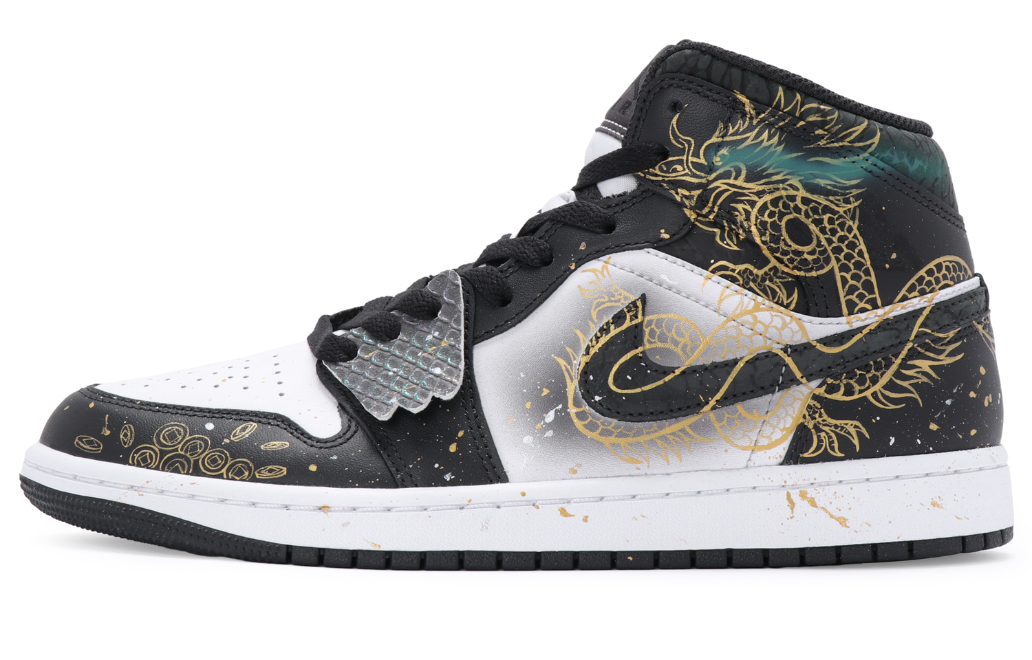 

Винтажные баскетбольные кроссовки Air 1 мужские высокие топы White Jordan, Black Gold White