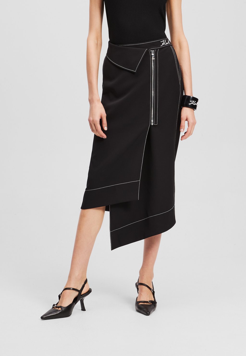 

Юбка с запахом CONTRAST STITCH KARL LAGERFELD, черный