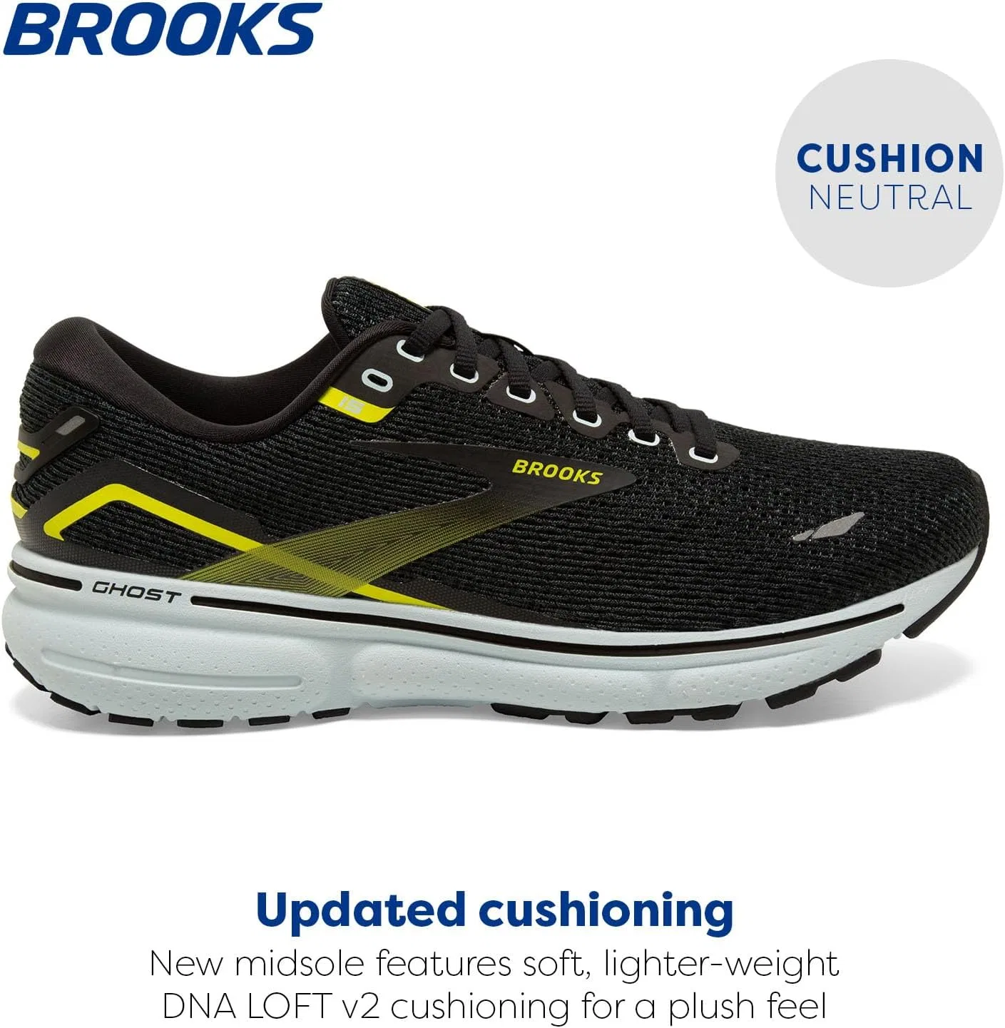 Мужские беговые кроссовки Brooks Ghost 15 нейтрального цвета, Black/Ebony/Nightlife — фото 2