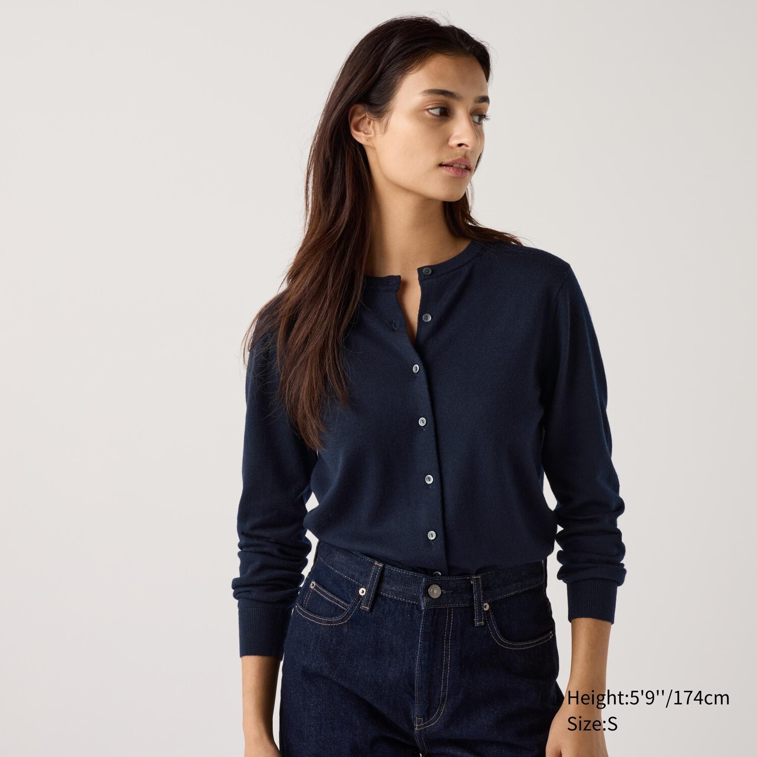 

Кардиган из мериносовой шерсти с круглым вырезом UNIQLO, темно-синий