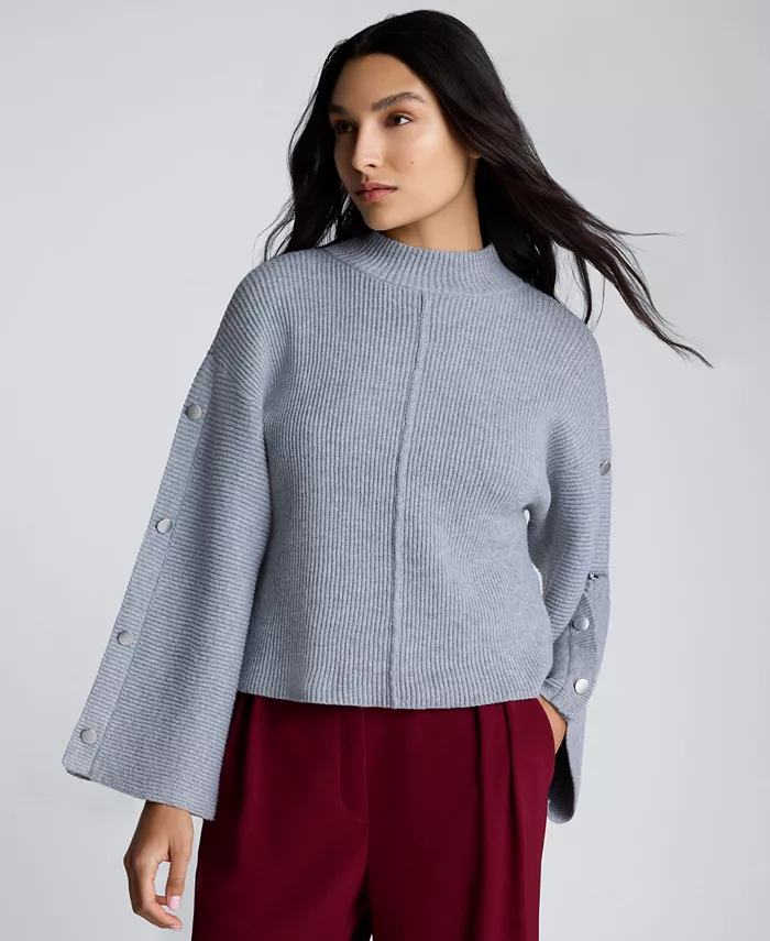 

Женский свитер с воротником-стойкой и рукавами-пуговицами Kenneth Cole, серый