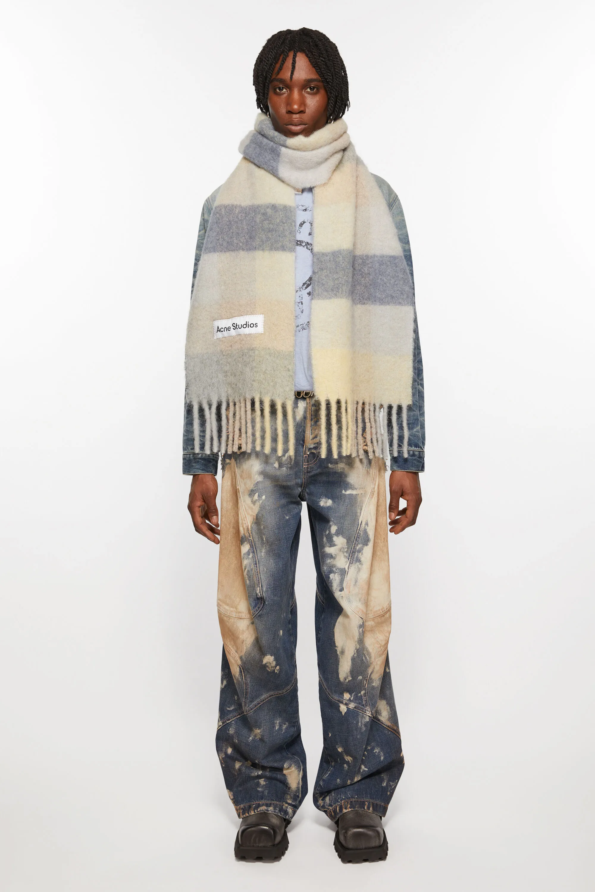 Шарф в клетку из мохера Acne Studios, Vanilla/beige/lavender — фото 3