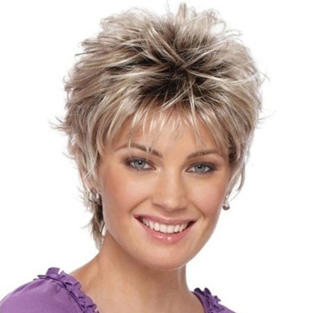Женский короткий парик «Pixie Cut» синтетический Aiylmz, Brown/Grey Mix