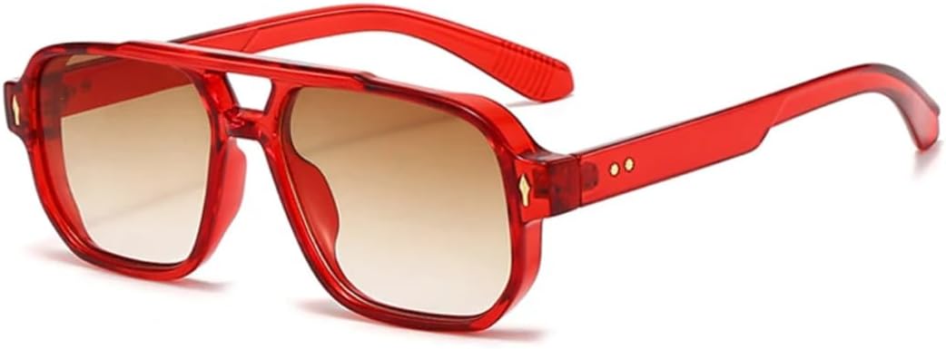 

Ретро-солнцезащитные очки с двойной перемычкой для женщин, модные прозрачные линзы с градиентом цвета океана, защита от УФ-излучения UV400, мужские очки с заклепками в стиле панк UUPTTPL, Red Tea Gradient