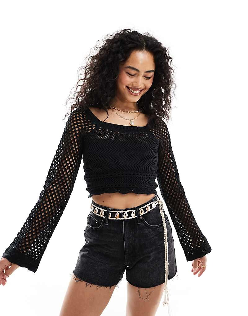 

Miss Selfridge – Черный топ крючком с квадратным вырезом