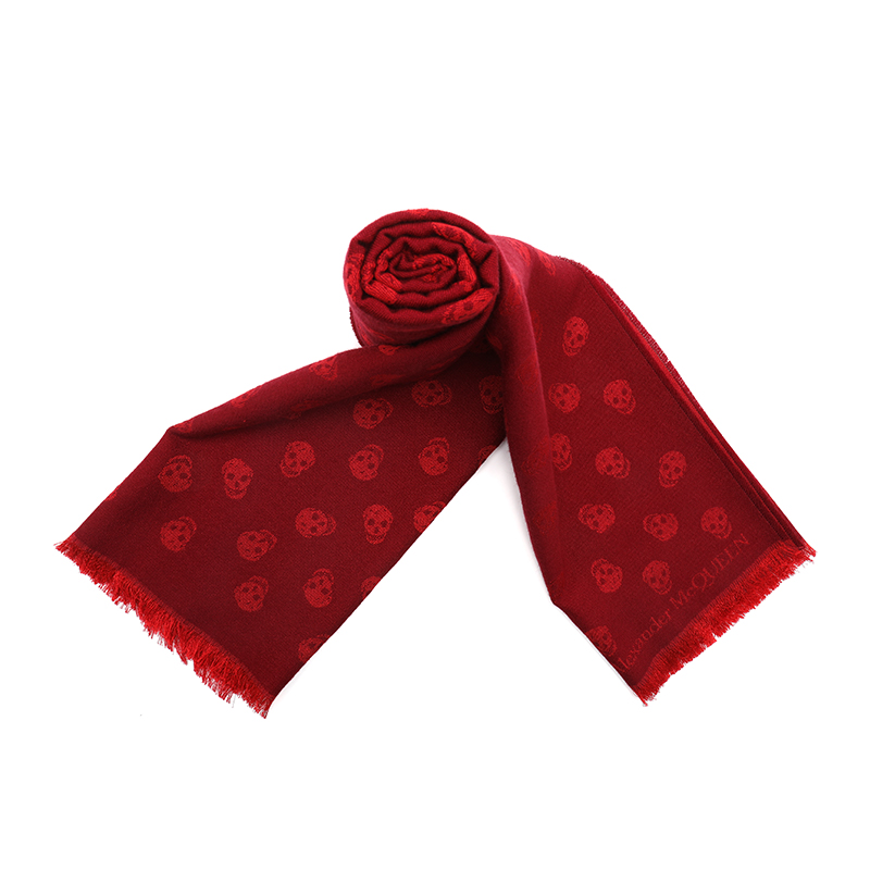 

Alexander McQueen Шерстяной шарф из шелковичного шелка унисекс темно-красный, Dark Red