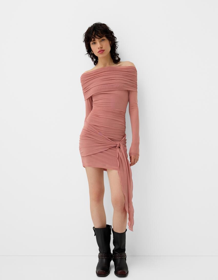 

Мини-Платье из тюля bardot Bershka, розовый
