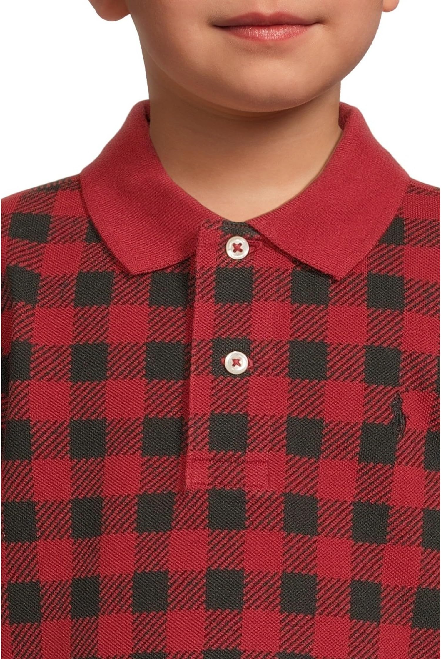 Рубашка-поло из хлопковой сетки в клетку Buffalo Check Polo Ralph Lauren Kids, Red — фото 3