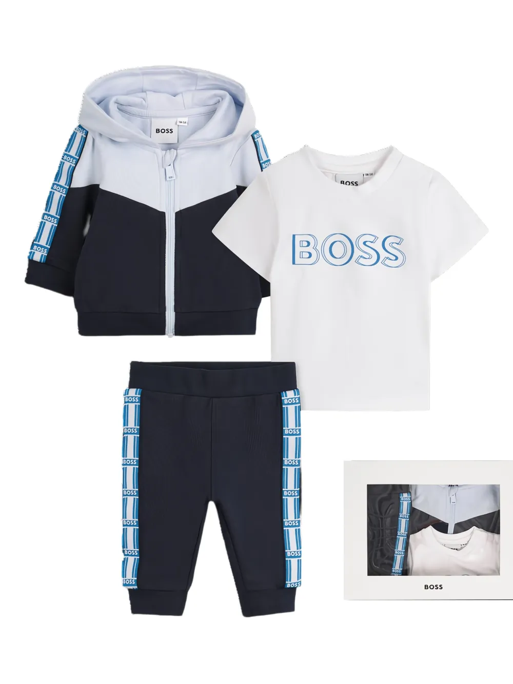 

Спортивный костюм с капюшоном и логотипом (комплект из трех) BOSS Kidswear, синий