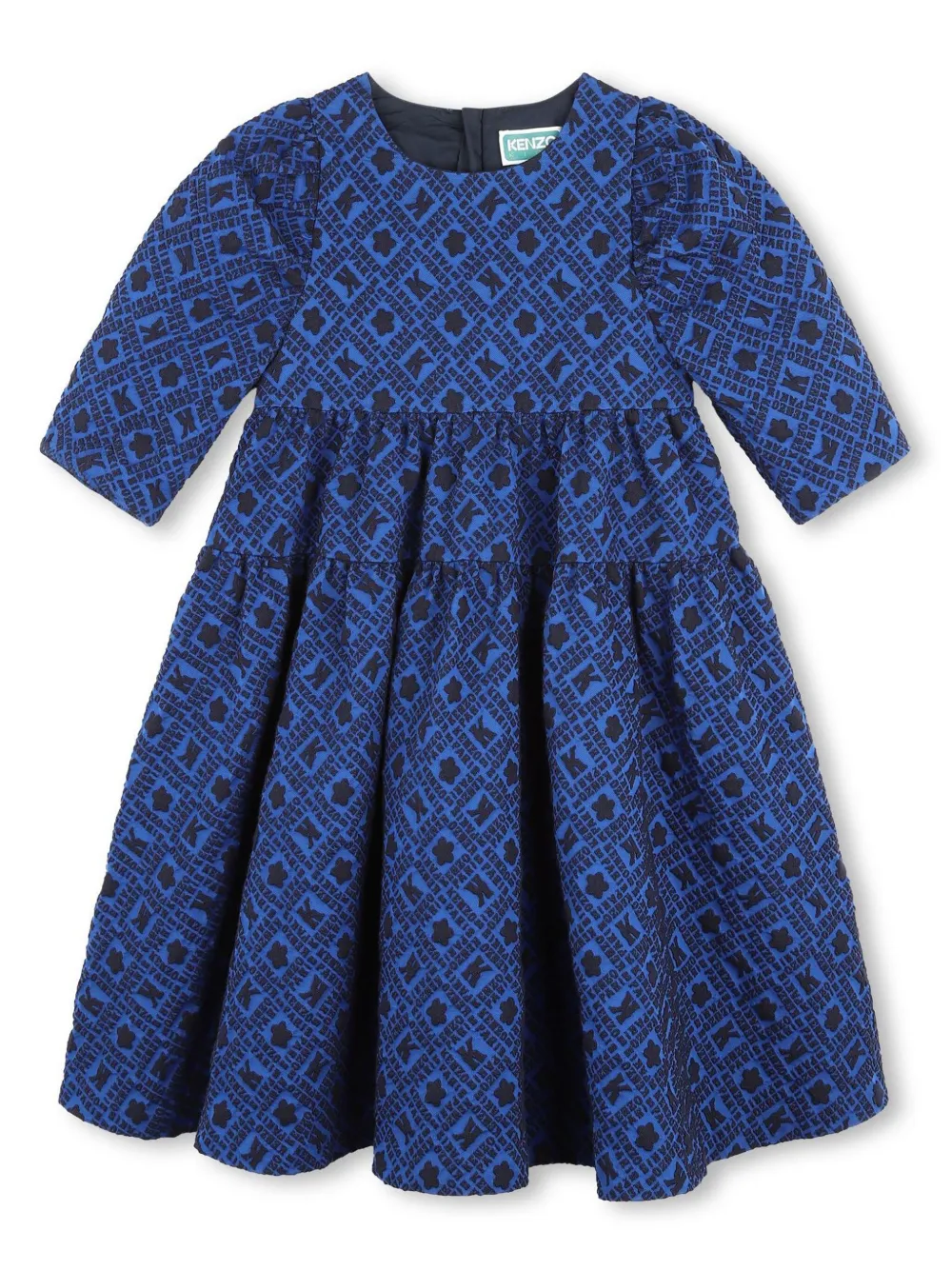 

Платье с длинными рукавами и жаккардовым логотипом Kenzo Kids, синий